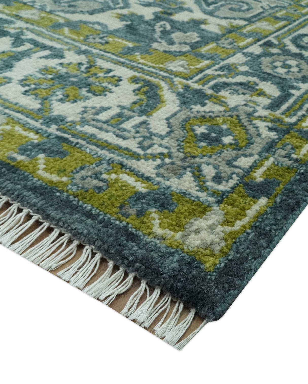 Antique Style Hand Knotted Teal, Gray and Green Traditional Heriz 8x10 wool area rug