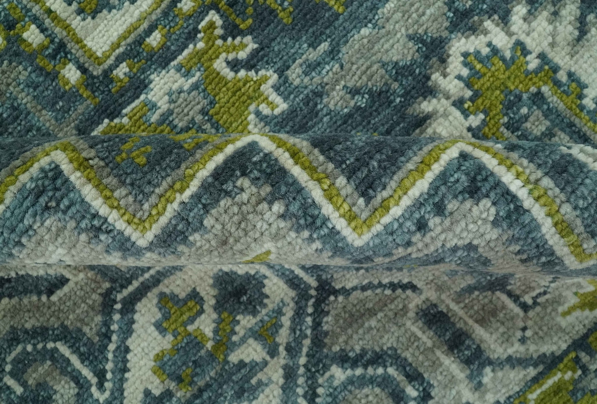 Antique Style Hand Knotted Teal, Gray and Green Traditional Heriz 8x10 wool area rug