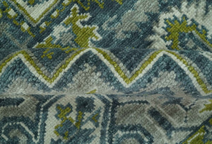 Antique Style Hand Knotted Teal, Gray and Green Traditional Heriz 8x10 wool area rug
