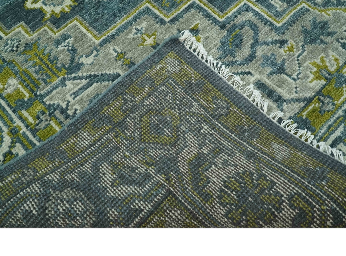 Antique Style Hand Knotted Teal, Gray and Green Traditional Heriz 8x10 wool area rug