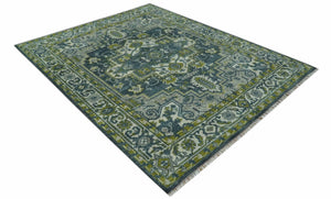 Antique Style Hand Knotted Teal, Gray and Green Traditional Heriz 8x10 wool area rug
