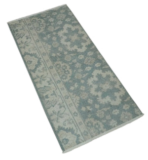 Antique Style Ivory and Gray Hand Knotted Traditional Oushak 2x4 wool Bedside Rug