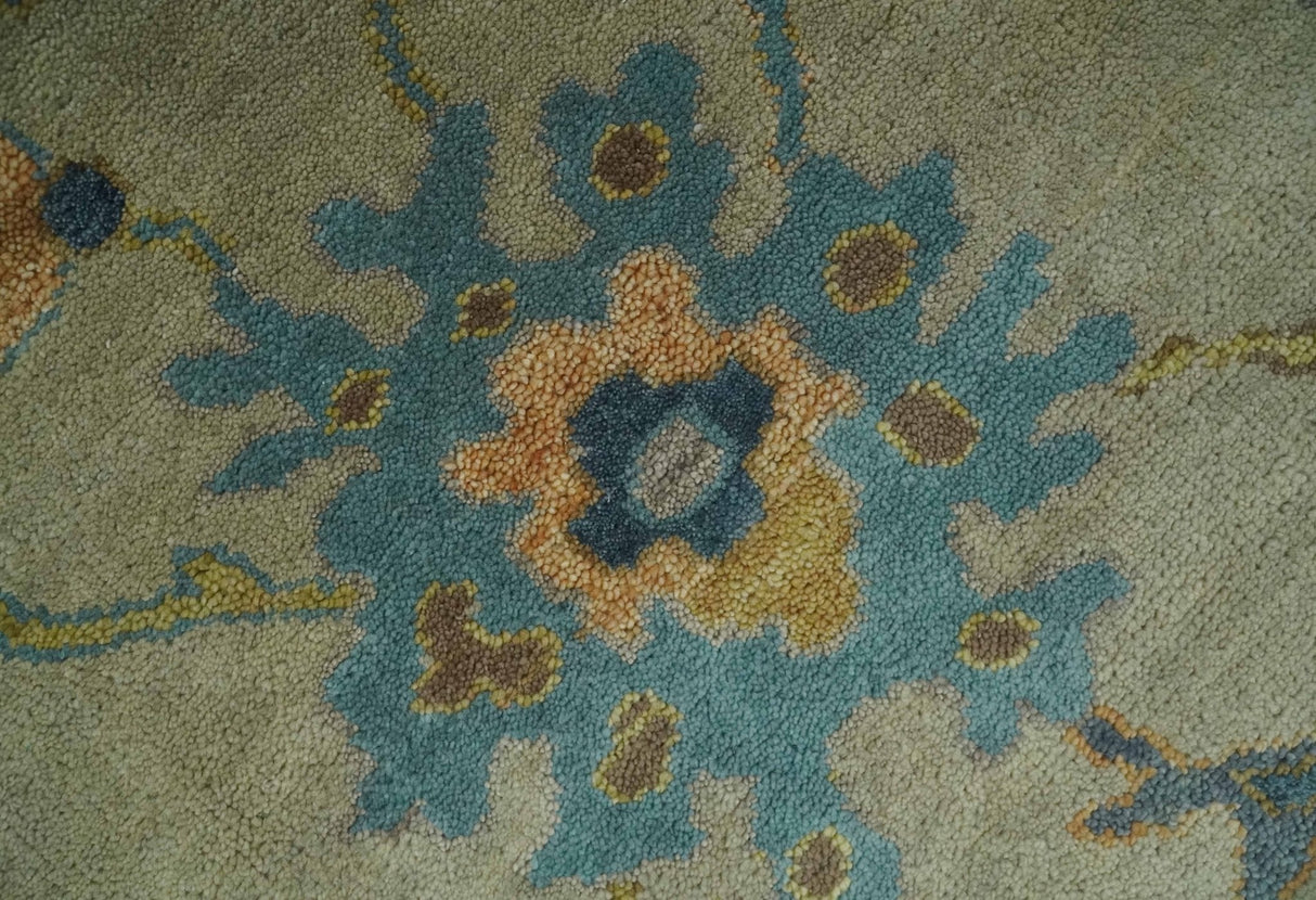 Antique Style Olive and Blue Hand knotted Traditional Oushak 8x10 wool Area Rug
