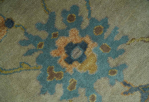 Antique Style Olive and Blue Hand knotted Traditional Oushak 8x10 wool Area Rug
