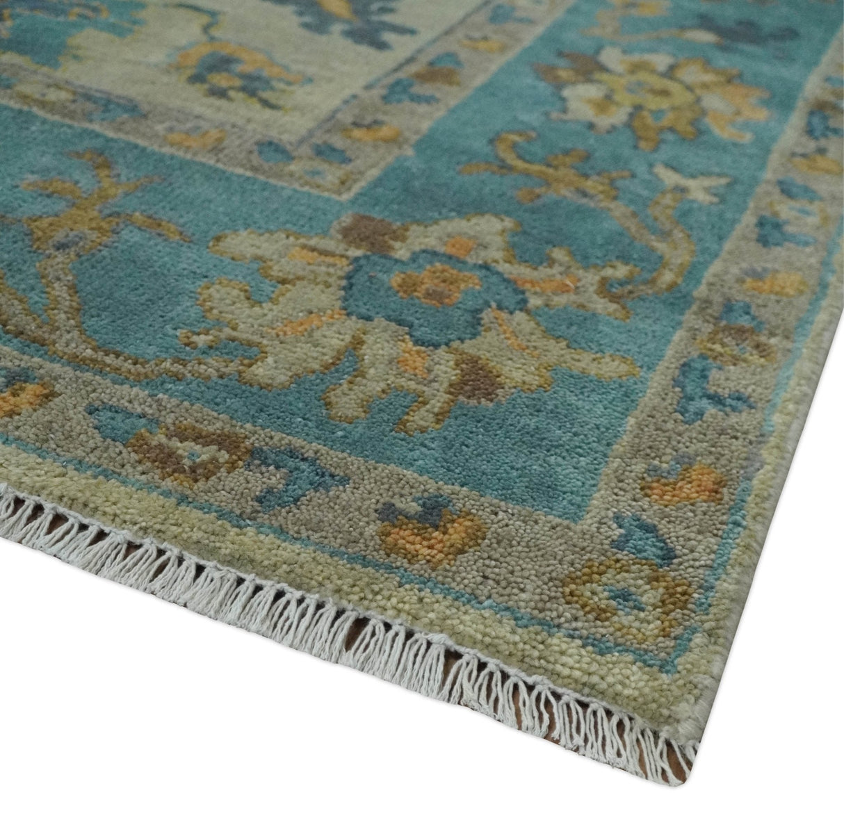 Antique Style Olive and Blue Hand knotted Traditional Oushak 8x10 wool Area Rug