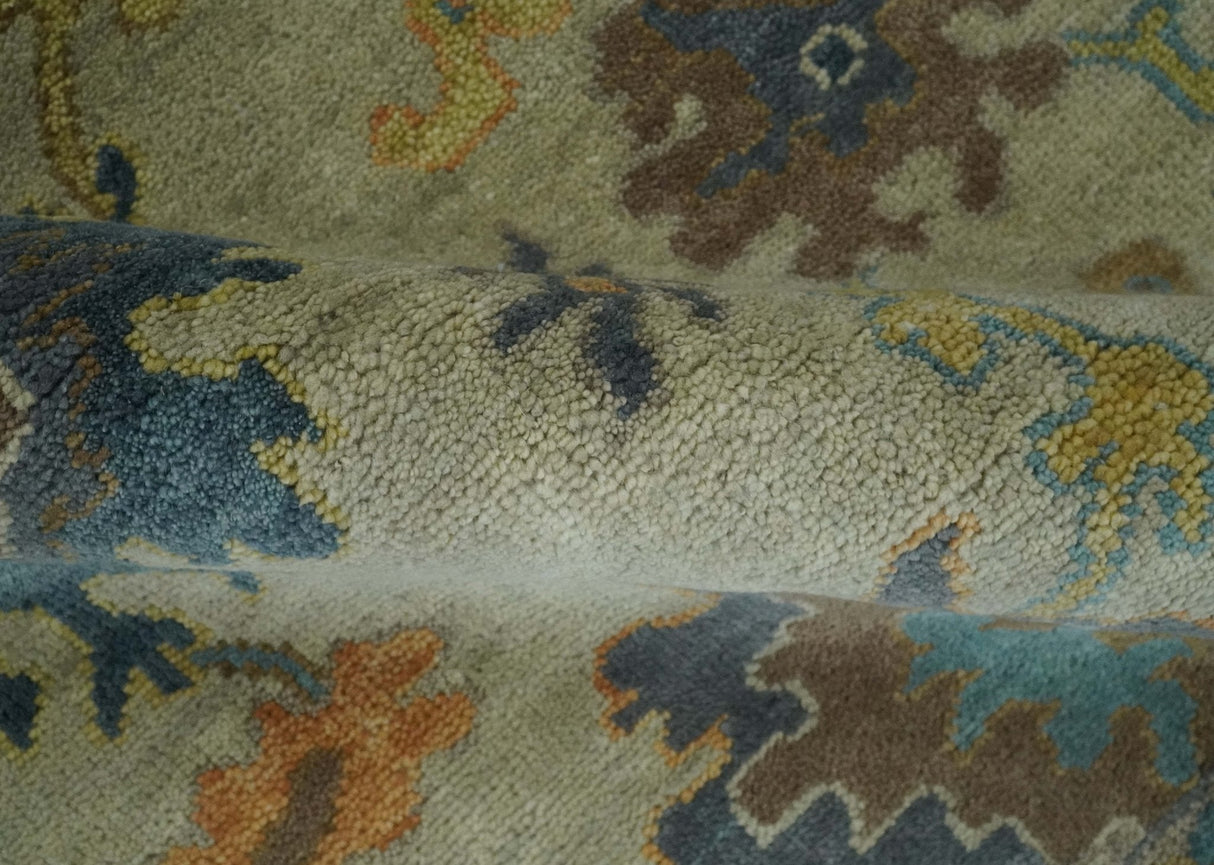 Antique Style Olive and Blue Hand knotted Traditional Oushak 8x10 wool Area Rug