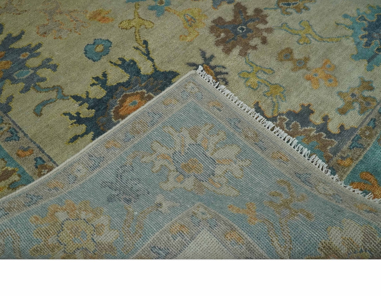Antique Style Olive and Blue Hand knotted Traditional Oushak 8x10 wool Area Rug