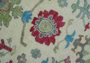 Antique Style Oushak 8x10 Wool Ivory and Blue Vibrant Colorful Hand knotted Area Rug
