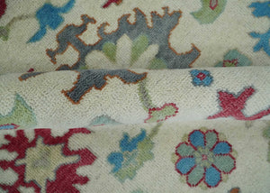 Antique Style Oushak 8x10 Wool Ivory and Blue Vibrant Colorful Hand knotted Area Rug
