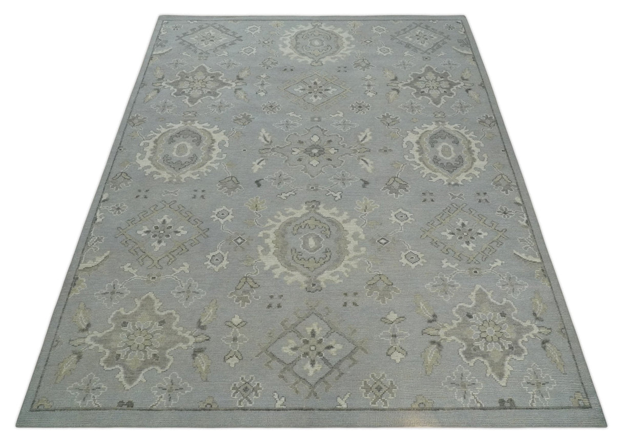 Antique Style Pastel Silver, Beige and Gray Low Pile Multi Size Oushak wool Area Rug