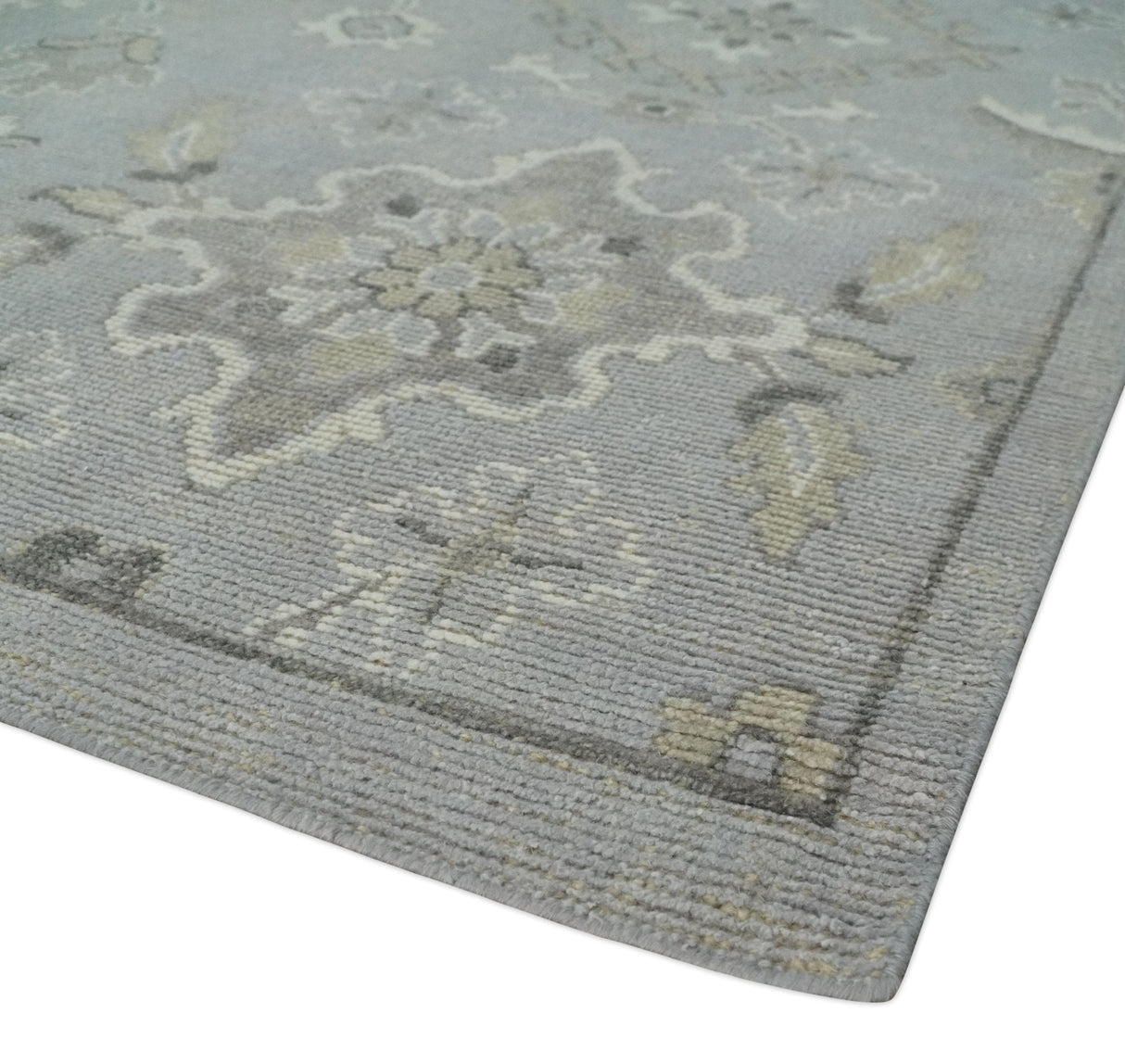 Antique Style Pastel Silver, Beige and Gray Low Pile Multi Size Oushak wool Area Rug