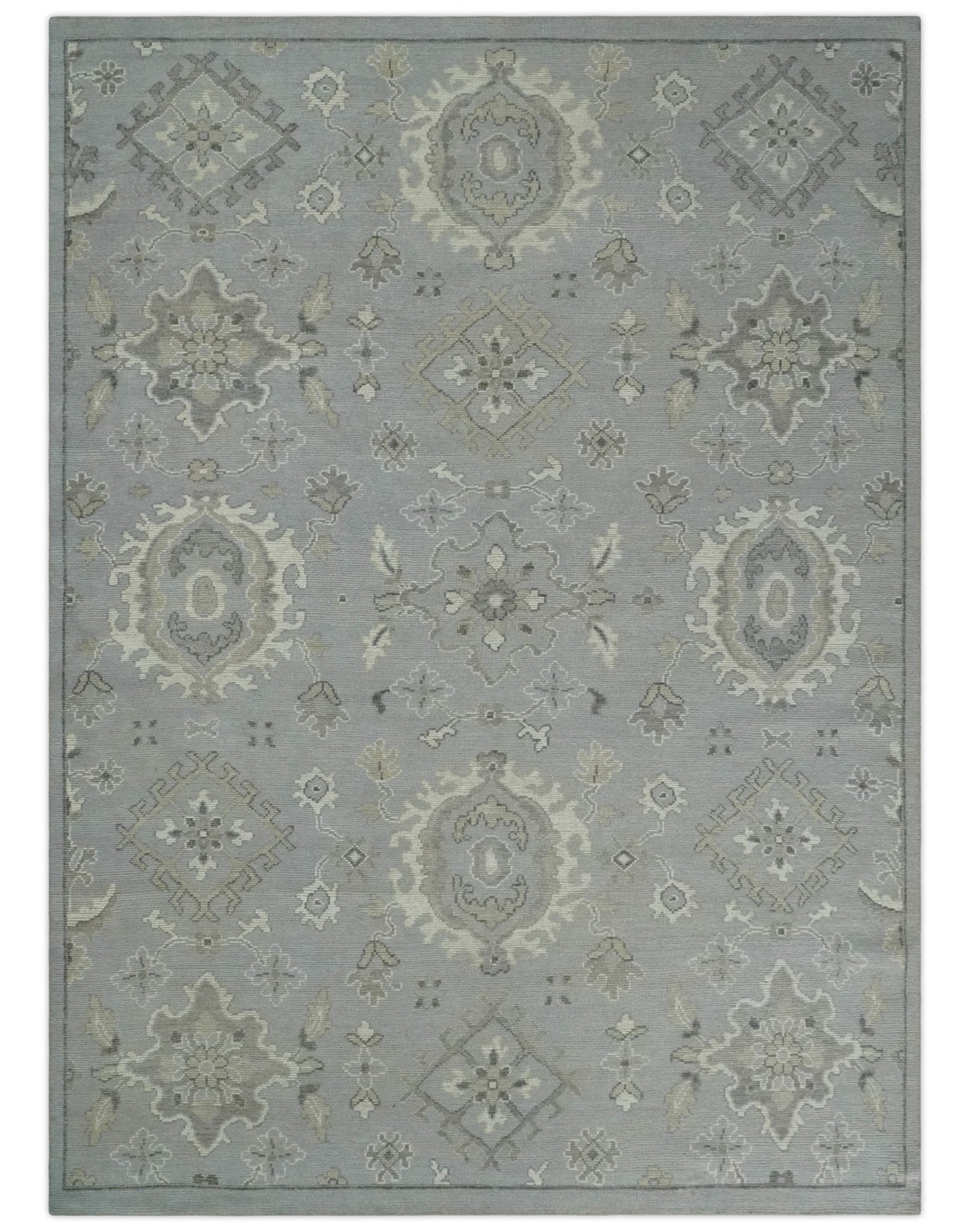 Antique Style Pastel Silver, Beige and Gray Low Pile Multi Size Oushak wool Area Rug