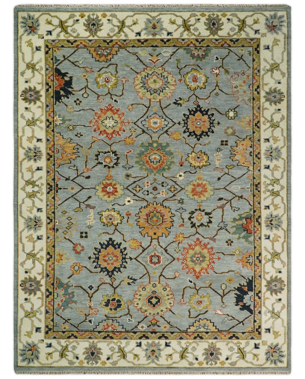 Antique Traditional Gray and Ivory Vintage Style Custom Made wool Area Rug
