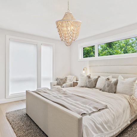 Antique White Bedroom 3-Light Chandelier Light with Wood Beads