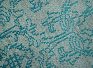 Antique design 6.5x10 Silver and Blue Traditional Hand Knotted wool Area Rug