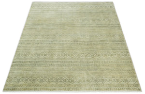 Antique faded 8x10 Vintage Oriental Traditional Olive and Beige Wool Area Rug | TRDCP547810