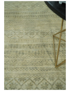 Antique faded 8x10 Vintage Oriental Traditional Olive and Beige Wool Area Rug | TRDCP547810