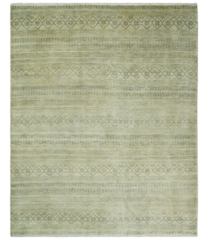 Antique faded 8x10 Vintage Oriental Traditional Olive and Beige Wool Area Rug | TRDCP547810