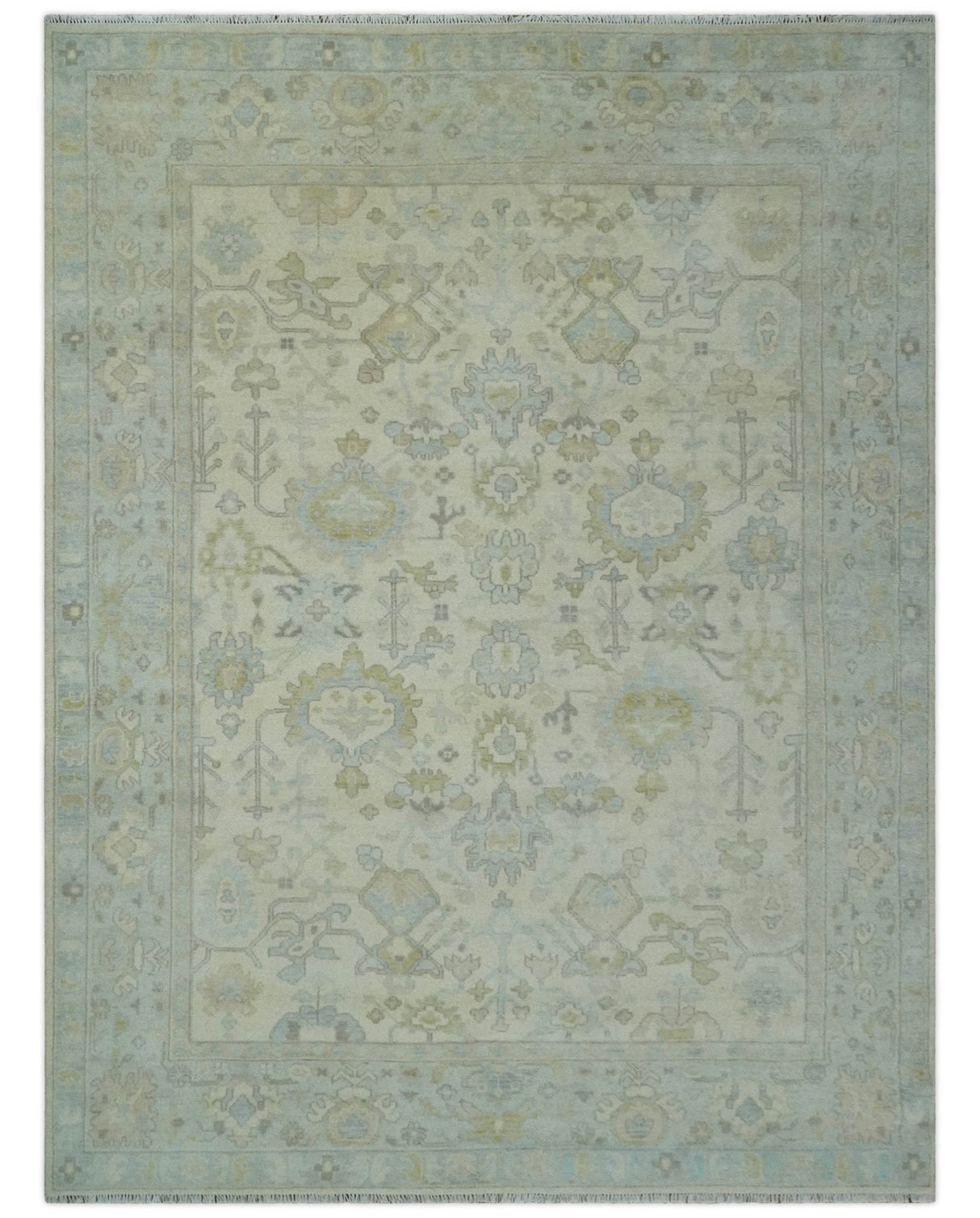 Antique look Beige and Gray Hand knotted Custom Made Oushak wool Area Rug