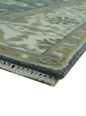 Antique look Charcoal, Ivory and Olive 6x9 Hand Knotted Traditional Oriental Oushak wool rug
