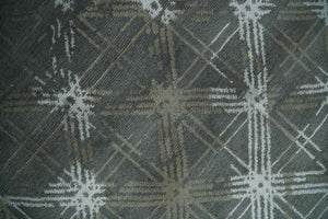 Antique look Charcoal, Ivory and Olive Geometrical Stripes Pattern Hand knotted 6x9 wool and Art Silk Area Rug