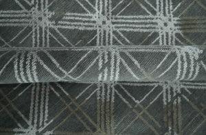 Antique look Charcoal, Ivory and Olive Geometrical Stripes Pattern Hand knotted 6x9 wool and Art Silk Area Rug