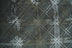 Antique look Charcoal, Ivory and Olive Geometrical Stripes Pattern Hand knotted 6x9 wool and Art Silk Area Rug