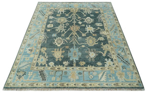 Antique look Green, Aqua and Beige Hand Knotted Traditional Oushak 8x10 wool area Rug