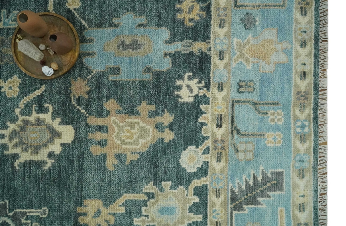 Antique look Green, Aqua and Beige Hand Knotted Traditional Oushak 8x10 wool area Rug
