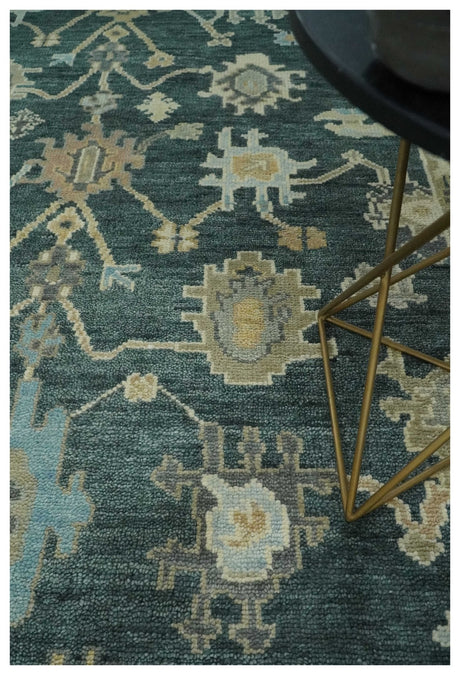 Antique look Green, Aqua and Beige Hand Knotted Traditional Oushak 8x10 wool area Rug