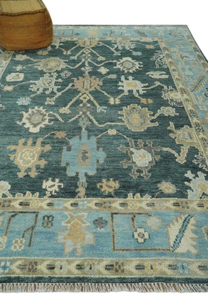 Antique look Green, Aqua and Beige Hand Knotted Traditional Oushak 8x10 wool area Rug