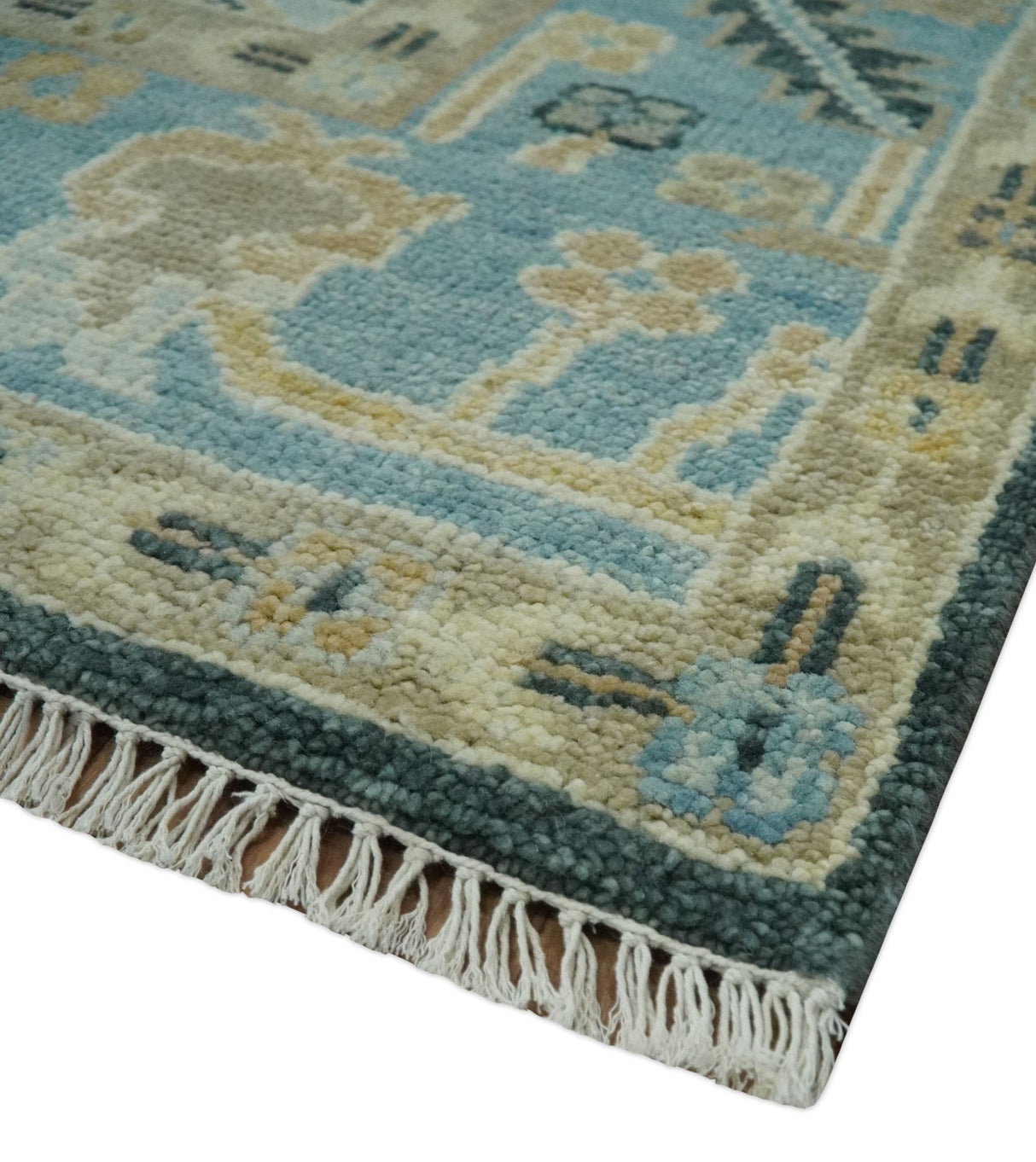 Antique look Green, Aqua and Beige Hand Knotted Traditional Oushak 8x10 wool area Rug