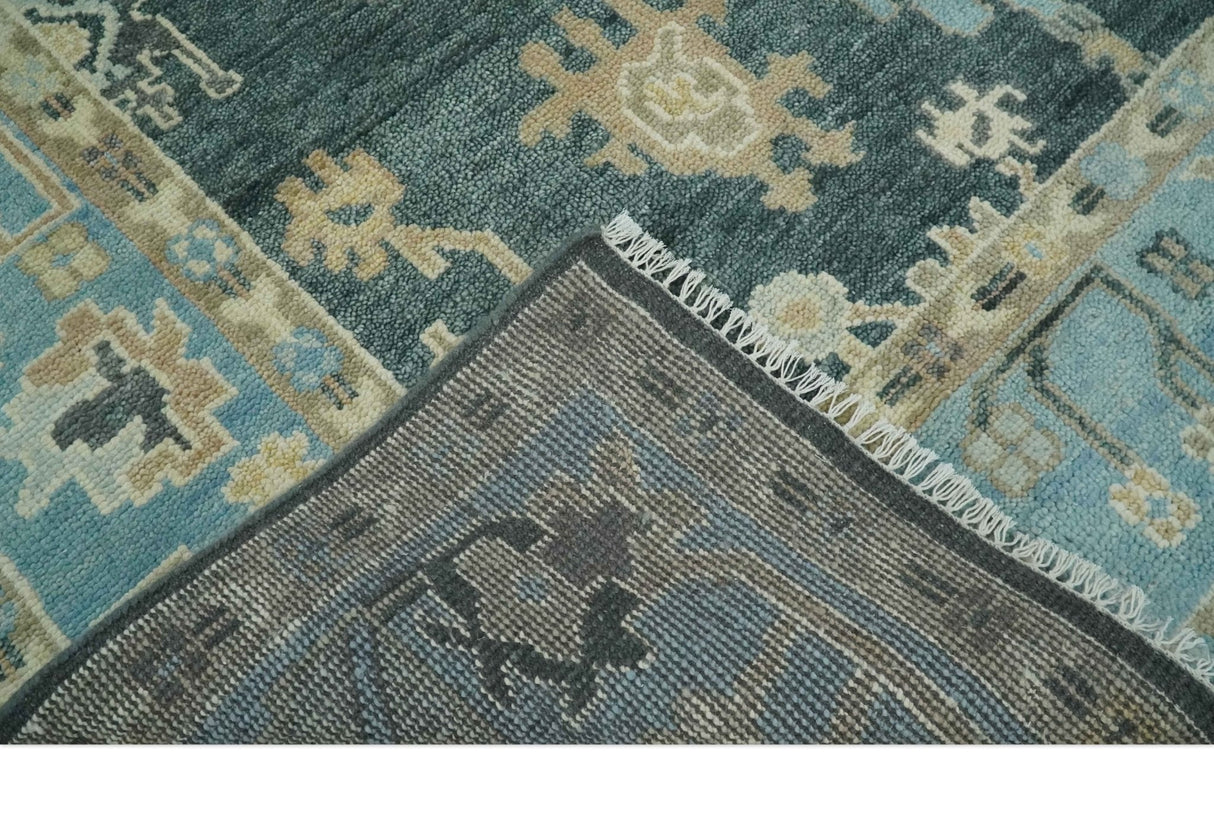 Antique look Green, Aqua and Beige Hand Knotted Traditional Oushak 8x10 wool area Rug