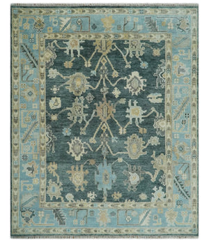 Antique look Green, Aqua and Beige Hand Knotted Traditional Oushak 8x10 wool area Rug