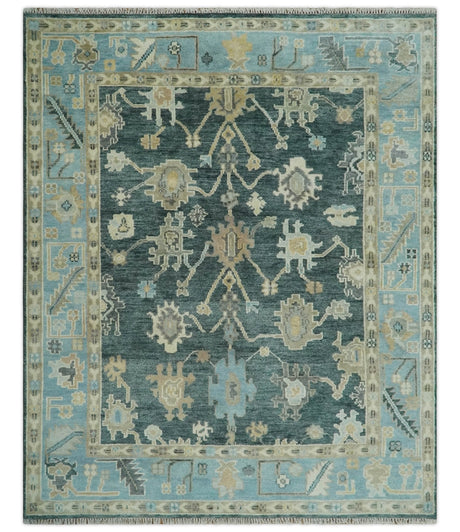 Antique look Green, Aqua and Beige Hand Knotted Traditional Oushak 8x10 wool area Rug