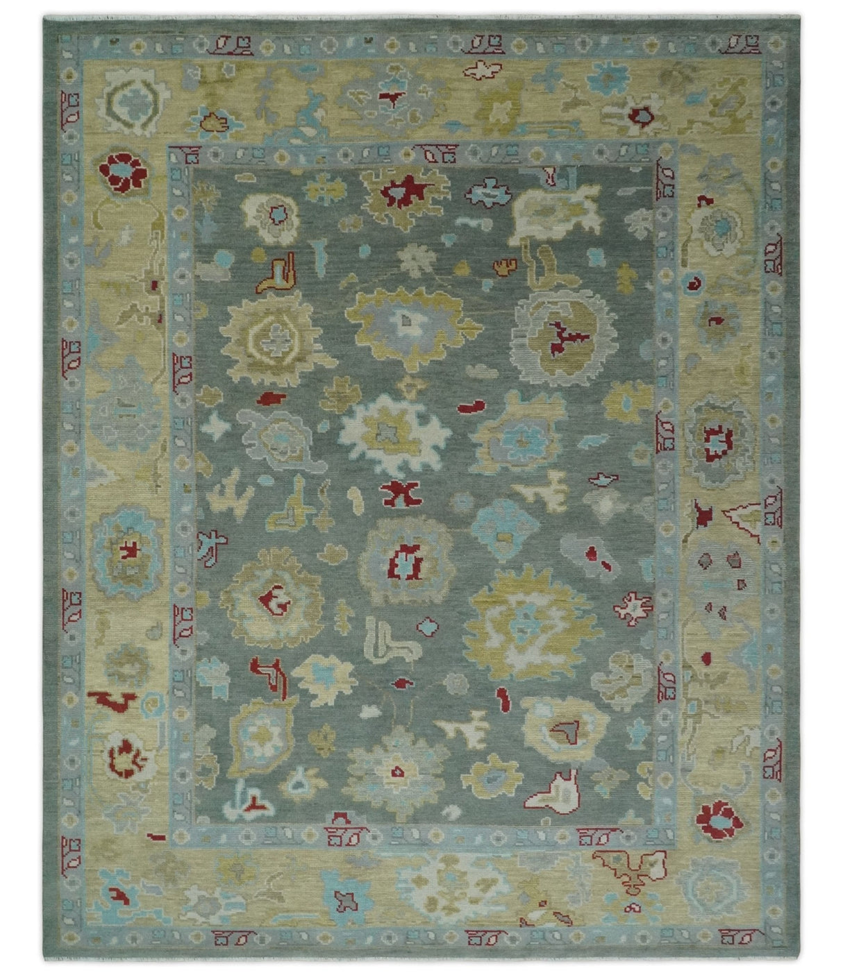 Antique look Hand Knotted Silver and Beige Traditional Oushak Wool Area Rug