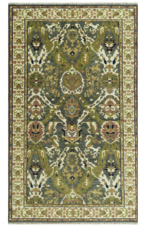 Antique look Hand knotted Green, Ivory and Gray Traditional Large design Multi Size wool Area Rug