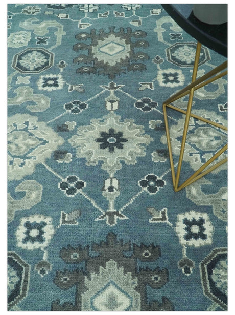 Antique look Shades of Teal and Ivory Traditional Oriental Oushak wool rug