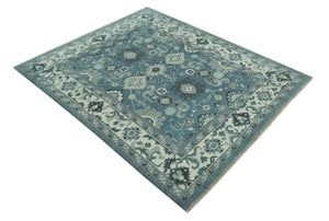 Antique look Shades of Teal and Ivory Traditional Oriental Oushak wool rug