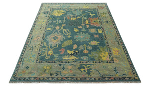 Antique look Teal and Olive 9x12 Hand Knotted Traditional Oushak wool rug