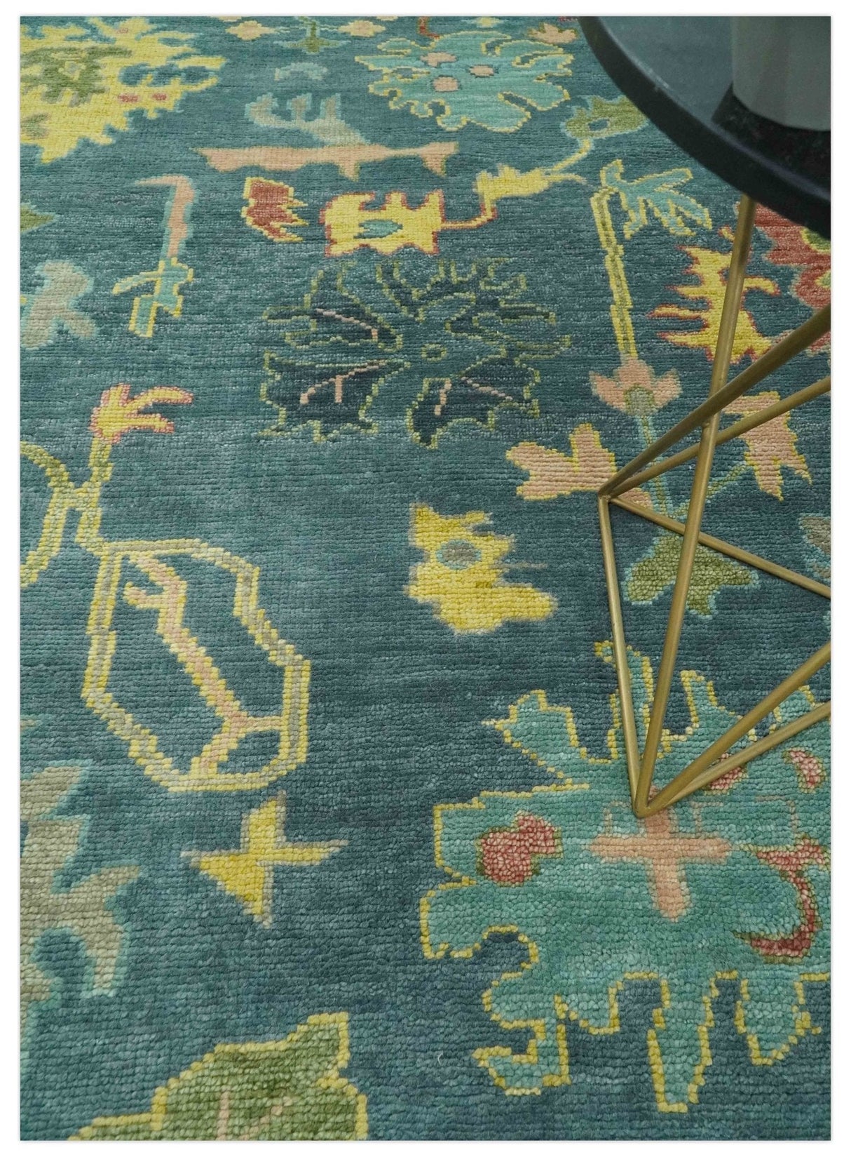Antique look Teal and Olive 9x12 Hand Knotted Traditional Oushak wool rug