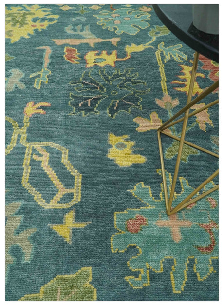 Antique look Teal and Olive 9x12 Hand Knotted Traditional Oushak wool rug