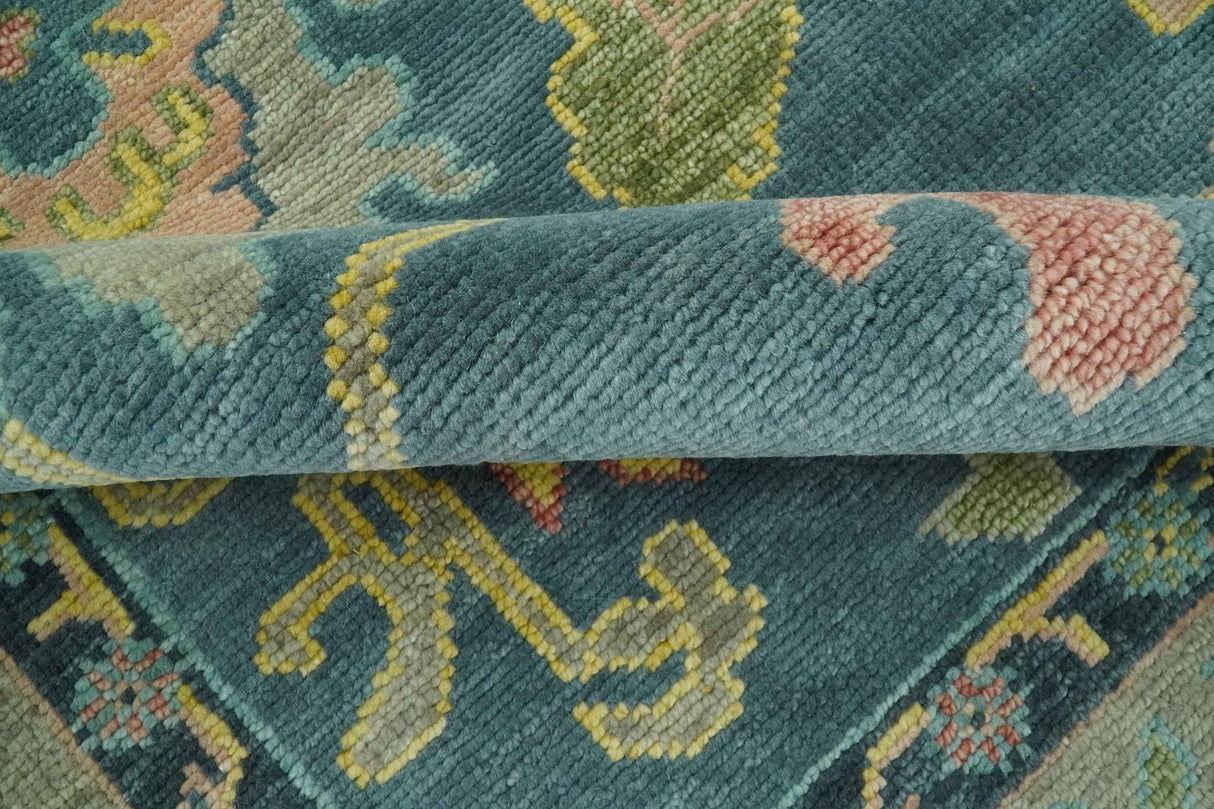 Antique look Teal and Olive 9x12 Hand Knotted Traditional Oushak wool rug