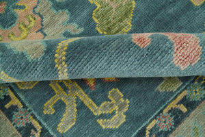 Antique look Teal and Olive 9x12 Hand Knotted Traditional Oushak wool rug