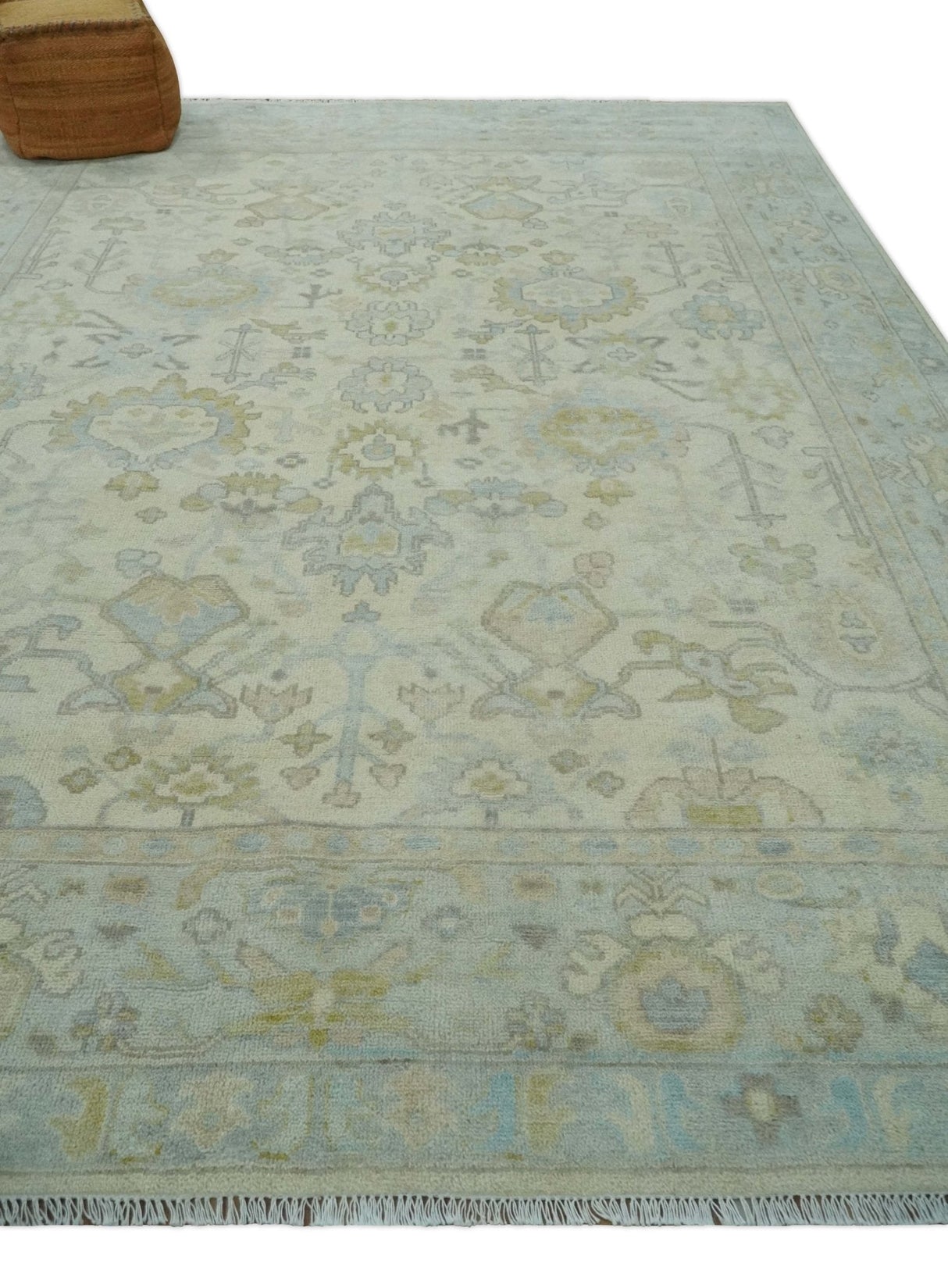 Antique style Beige and Gray Hand knotted 9x12 Oushak wool Area Rug
