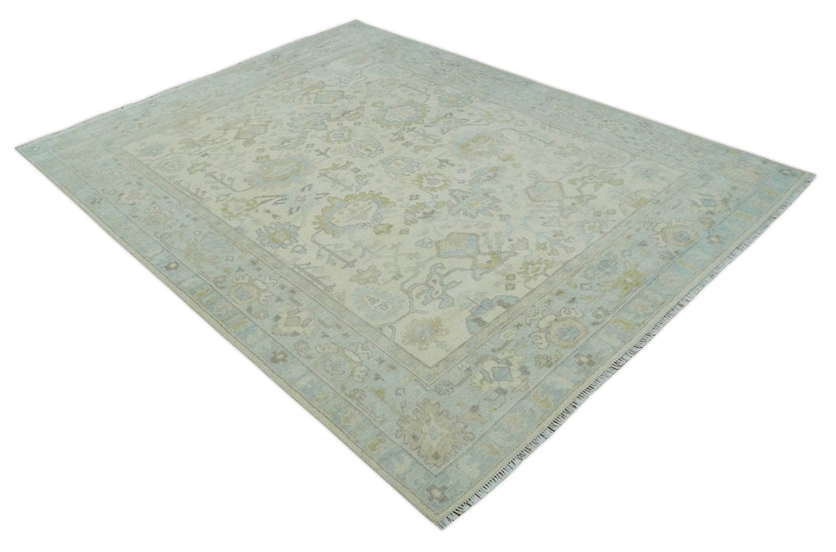 Antique style Beige and Gray Hand knotted 9x12 Oushak wool Area Rug