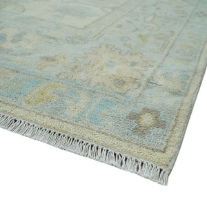 Antique style Beige and Gray Hand knotted 9x12 Oushak wool Area Rug