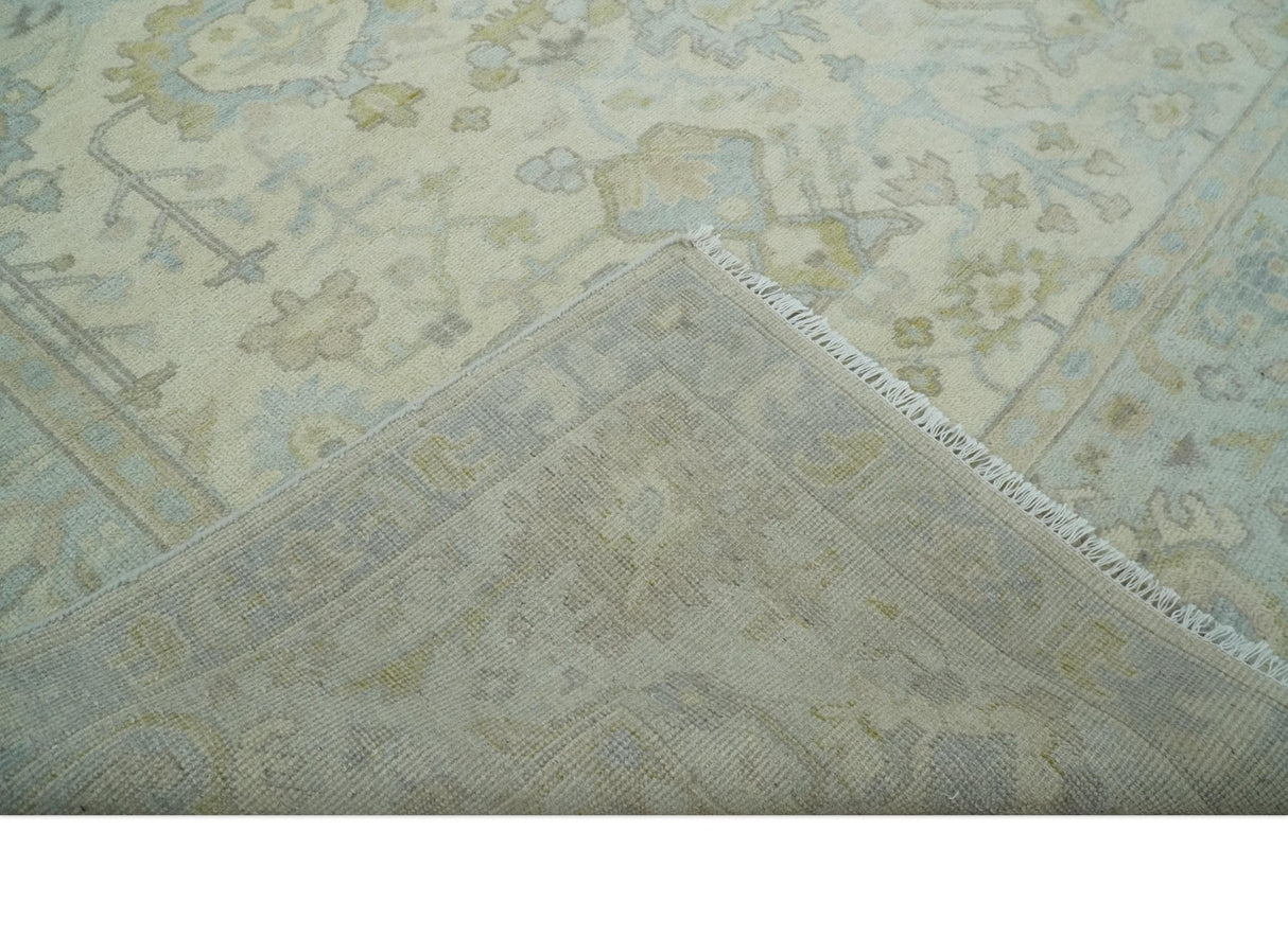 Antique style Beige and Gray Hand knotted 9x12 Oushak wool Area Rug