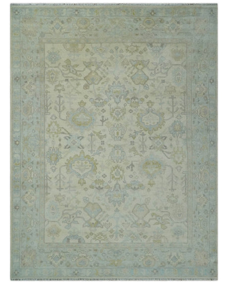 Antique style Beige and Gray Hand knotted 9x12 Oushak wool Area Rug