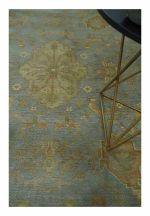 Antique style Gray, Rust and Green Hand Knotted 8x10 Oriental Oushak wool Area Rug